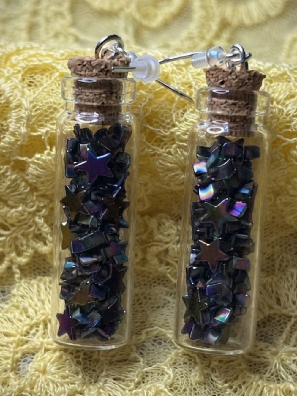 Rainbow Hematite Star Wish Jar Earrings